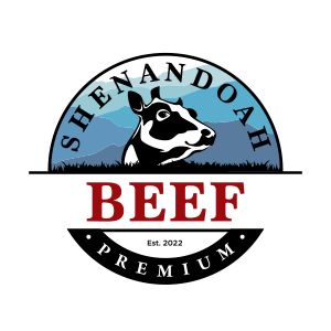 A logo for shenandoah beef premium with a cow on it