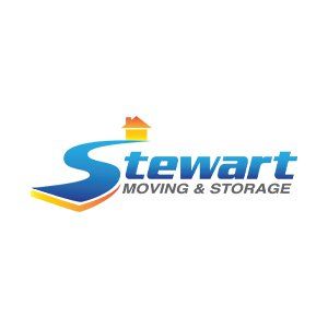 A blue and yellow logo for stewart moving and storage