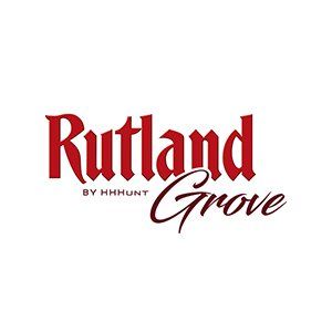 The logo for rutland grove by hhhunt is red and white.