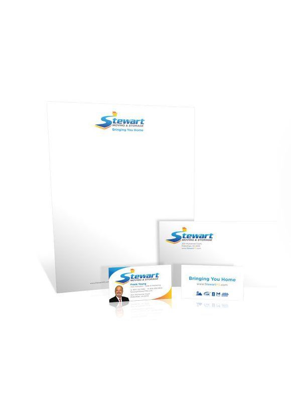 Stewart Moving and Storage stationary business cards branded material