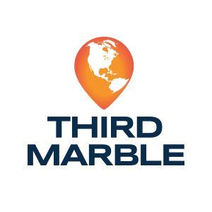 A logo for third marble with a map of the world