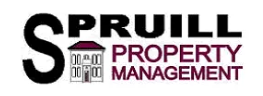The logo for spruill property management has a house on it.