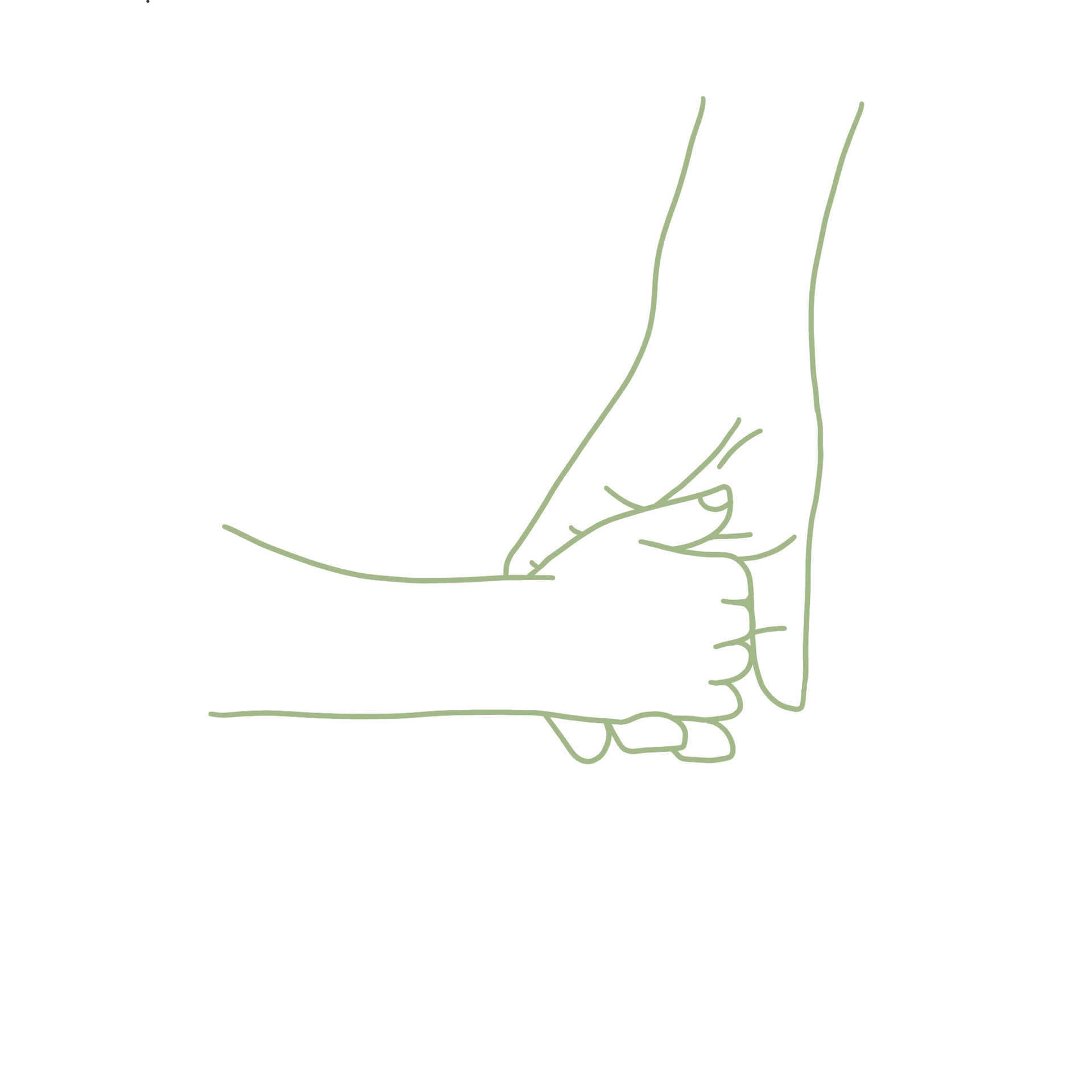 Een tekening van een persoon die de hand van een ander vasthoudt.