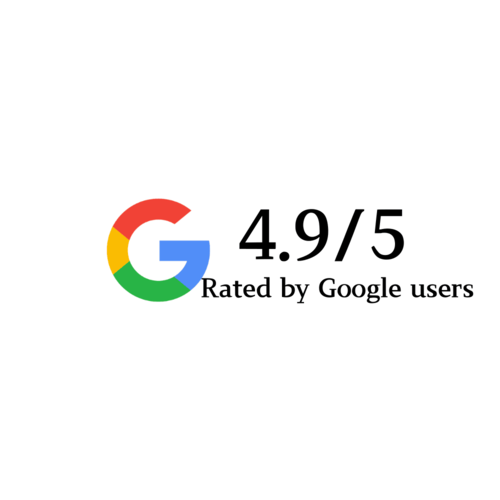 Google logo with 4.9/5 rating. Text: Rated by Google users.
