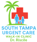 Logo: South Tampa Urgent Care. Palm tree, red cross, family figures.