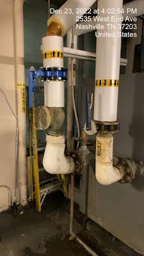 Pipes and machinery in an industrial setting, with insulation and fittings. Located in Nashville, TN.