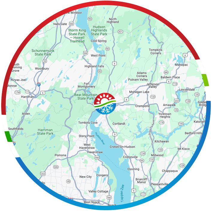 A map of new york state with a red circle around it