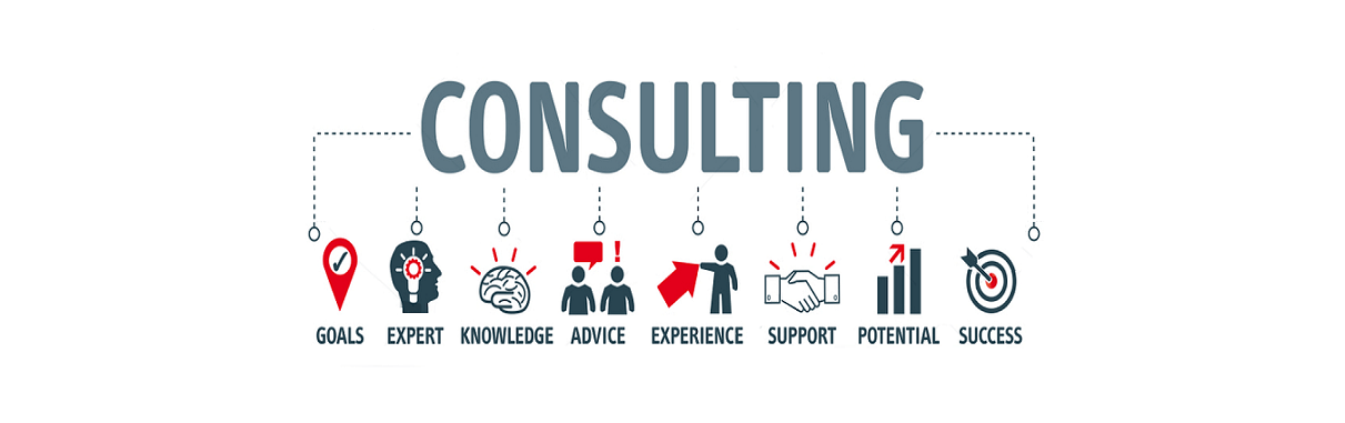 Consulting process illustration showing expertise, knowledge, and results
