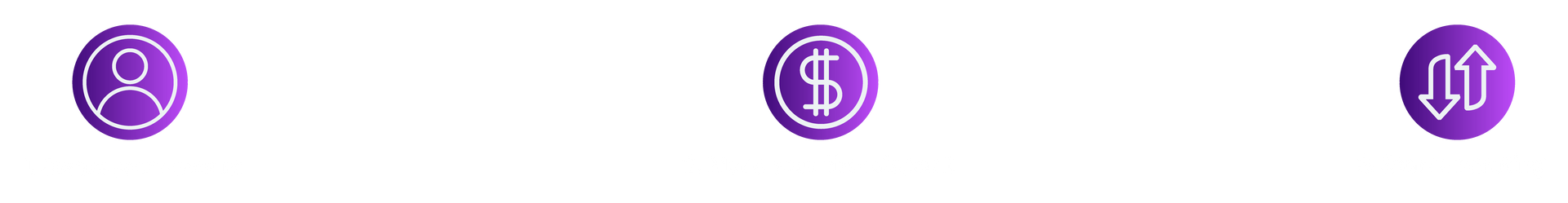 Three purple circular icons: a person, a dollar sign, and arrows pointing up and down. Hercules FX