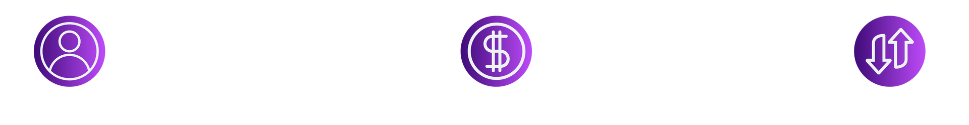 Three purple circular icons: a person, a dollar sign, and two up/down arrows. Hercules FX
