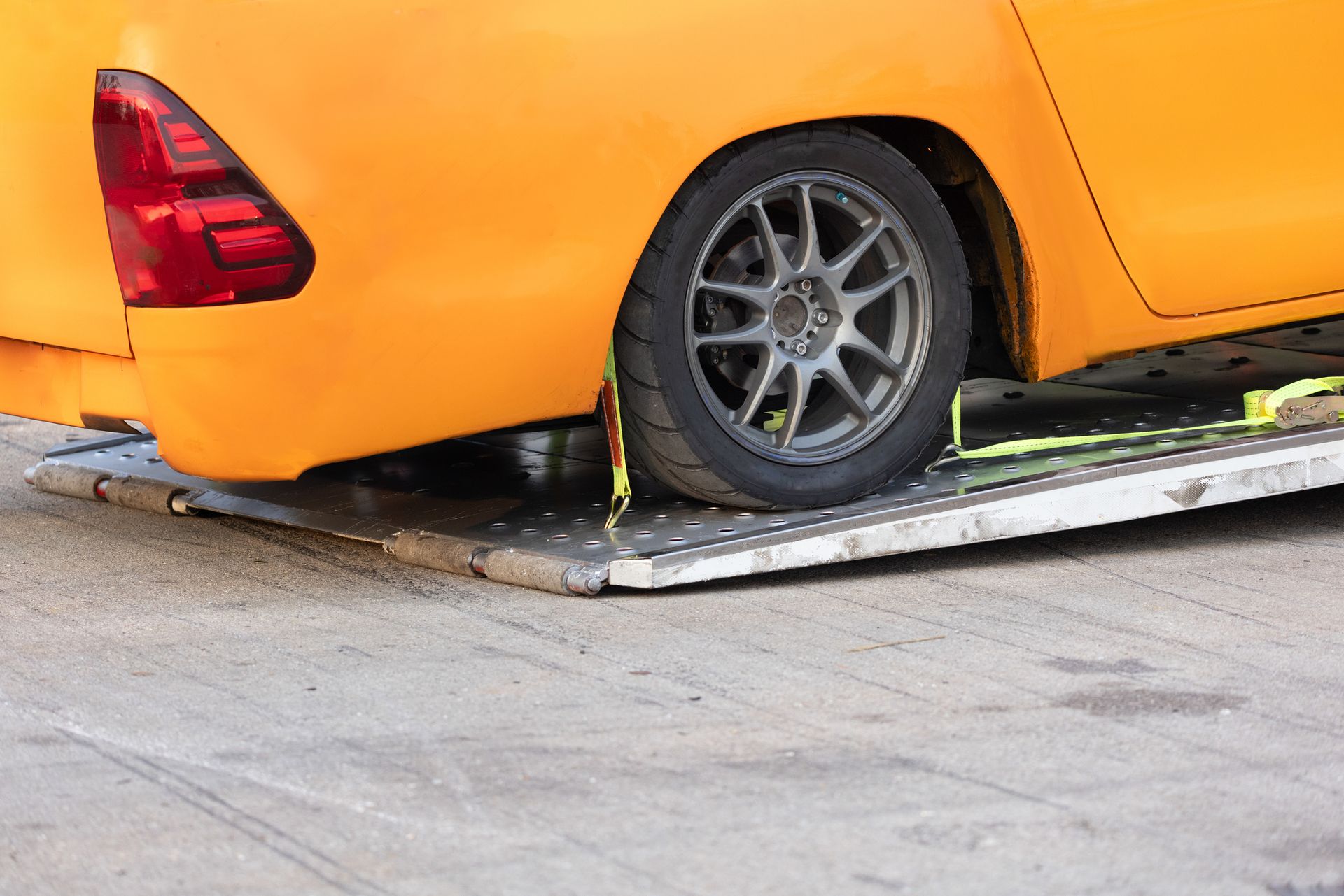 Yellow Car Sitting on the Tow Ramp – Canton, OH – Mike Spencer Towing