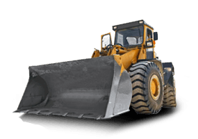 A yellow and black bulldozer with a large bucket on a white background.