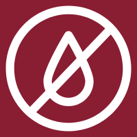 White prohibition symbol over a droplet on a dark red background.
