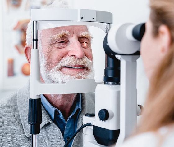 Senior Man Getting Eye Examination — Culver City, CA — Friedman Optometry