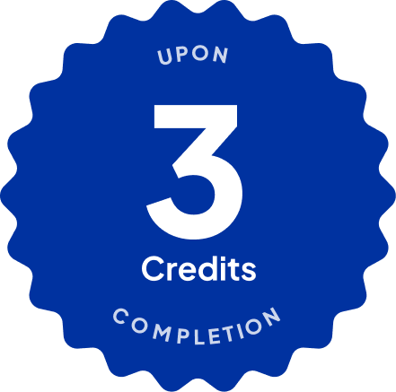 Blue badge with text: 