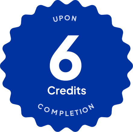 Blue badge with text: 