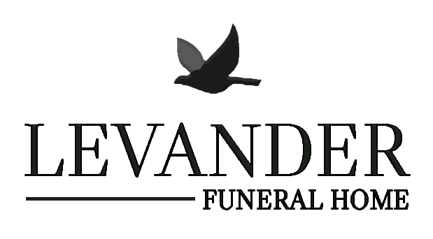 Levander Funeral Home logo with black bird silhouette above the name.