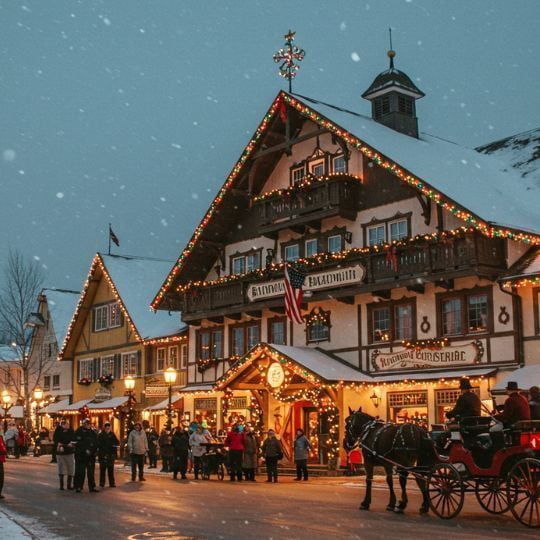 A snowy evening in Frankenmuth, Michigan