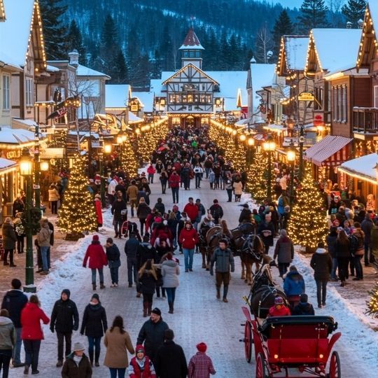 Frankenmuth festive street during Christmas time