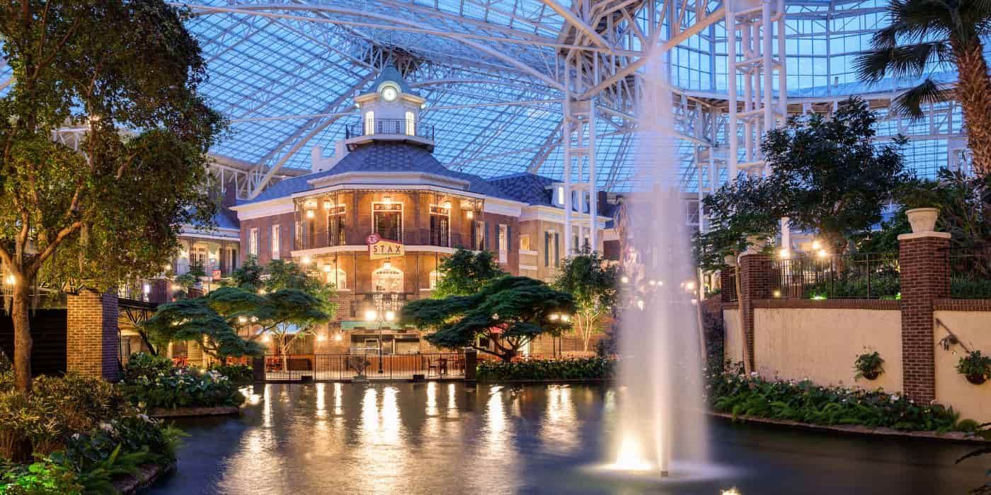 A world under glass — glowing lights, peaceful pathways, and the magic of Gaylord Opryland’s famous atriums.