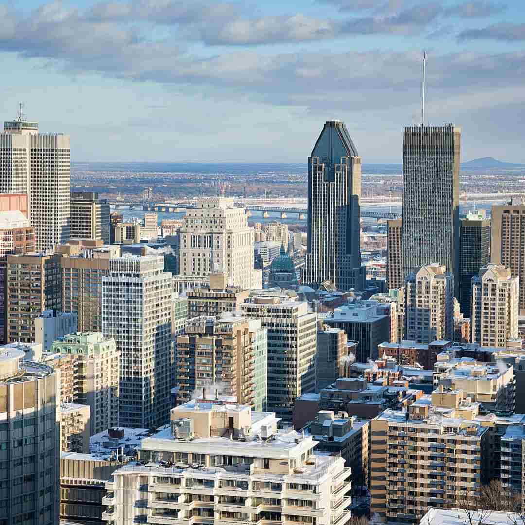 Panoramic view of Montreal skyline captured from Mount Royal.