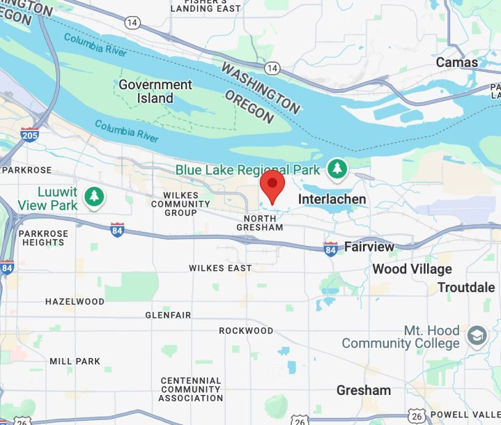 A map of washington state showing the location of blue lake regional park.