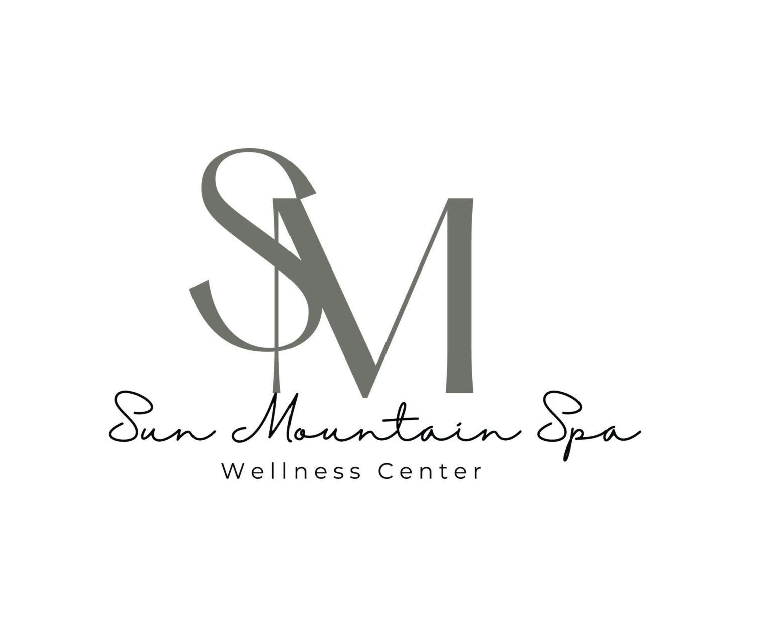 Logo for Sun Mountain Spa Wellness Center: Stylized "SM" initials with script text.
