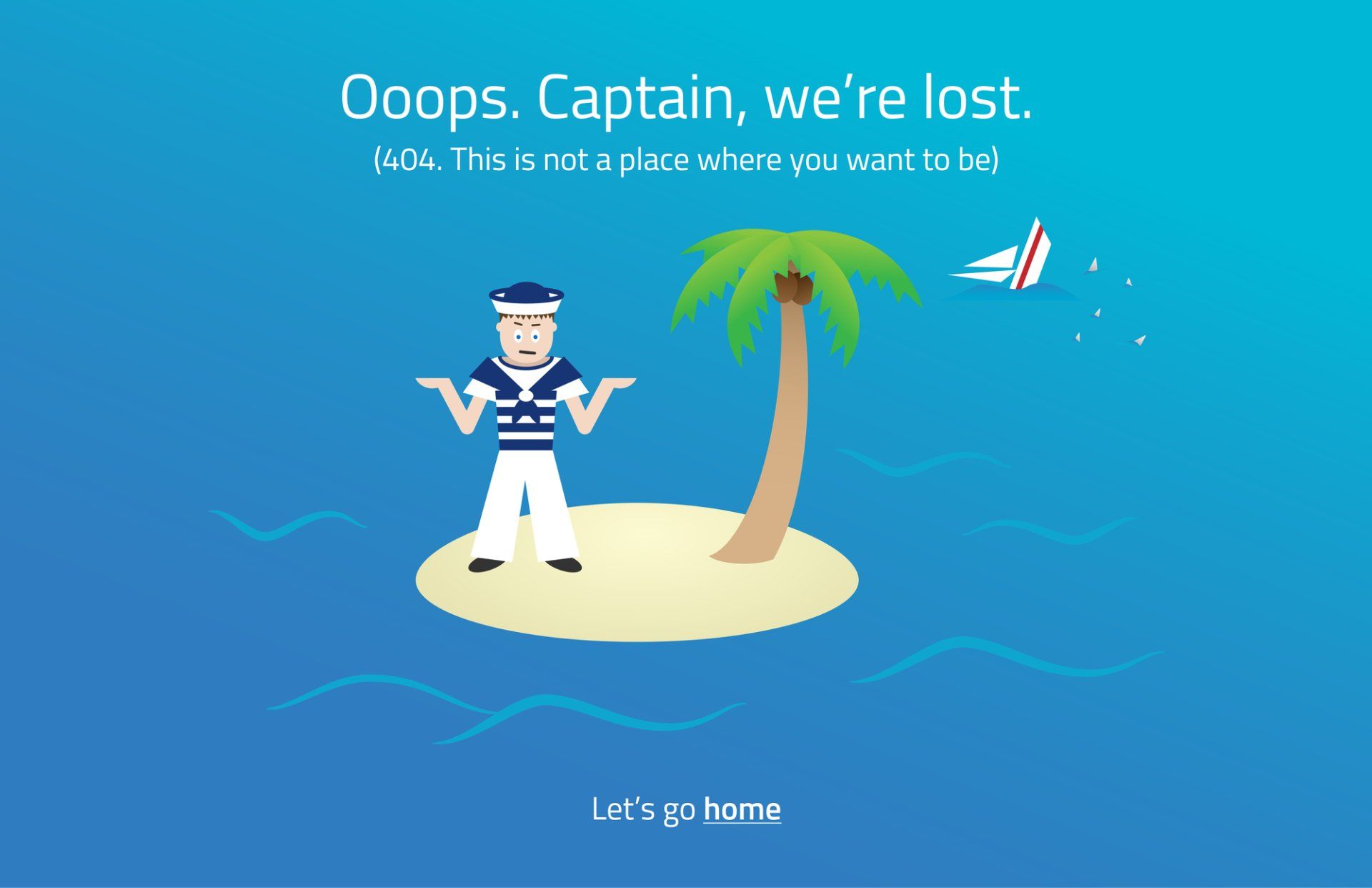 a pixel art of a sailor on a small island with the words oops captain we 're lost