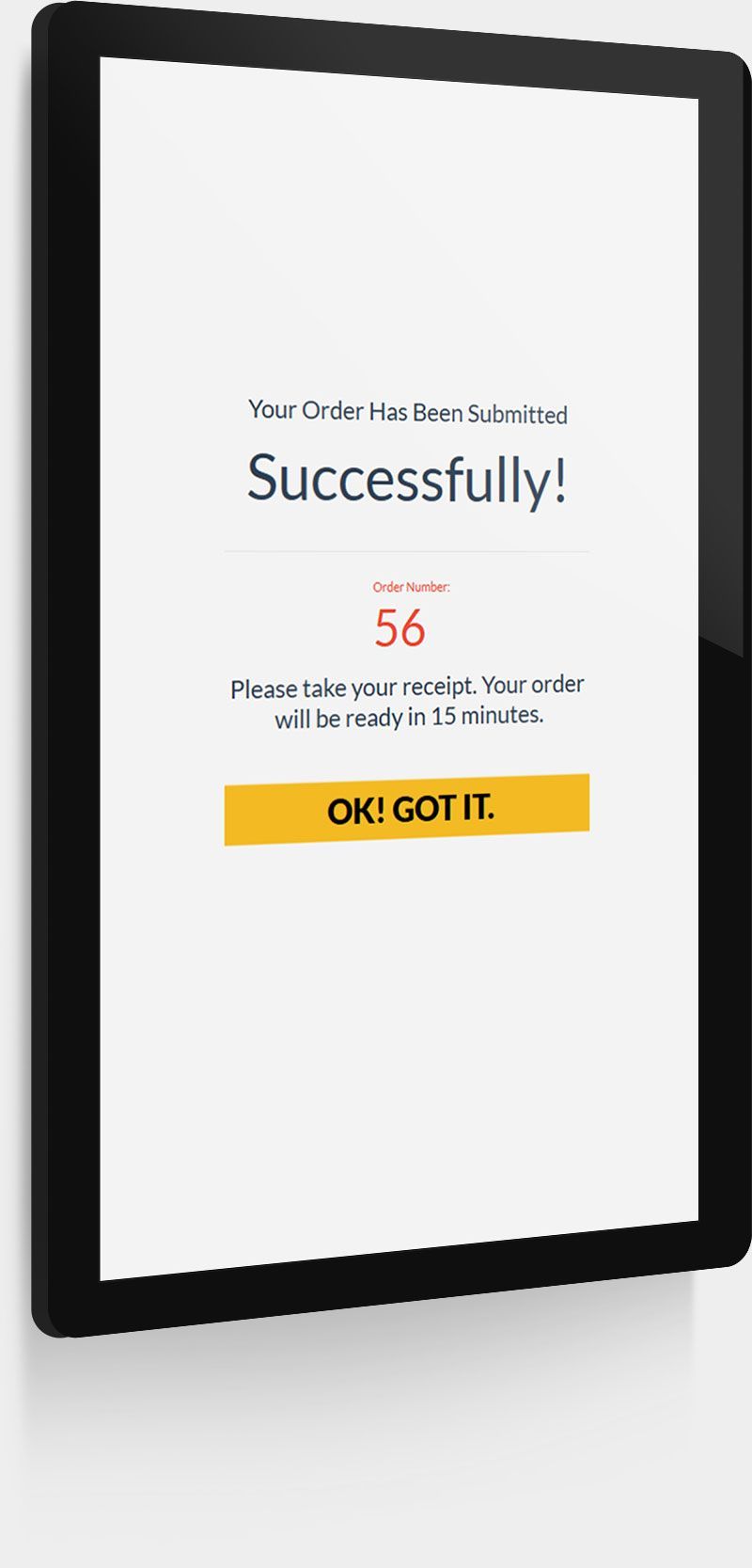 a self ordering kiosk is displaying a message that says `` successfully '' .