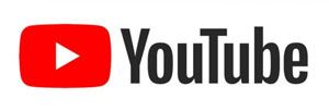 YouTube logo: Red play button in a red rounded rectangle, with