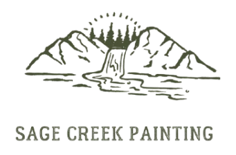The logo for sage creek painting shows a waterfall and mountains