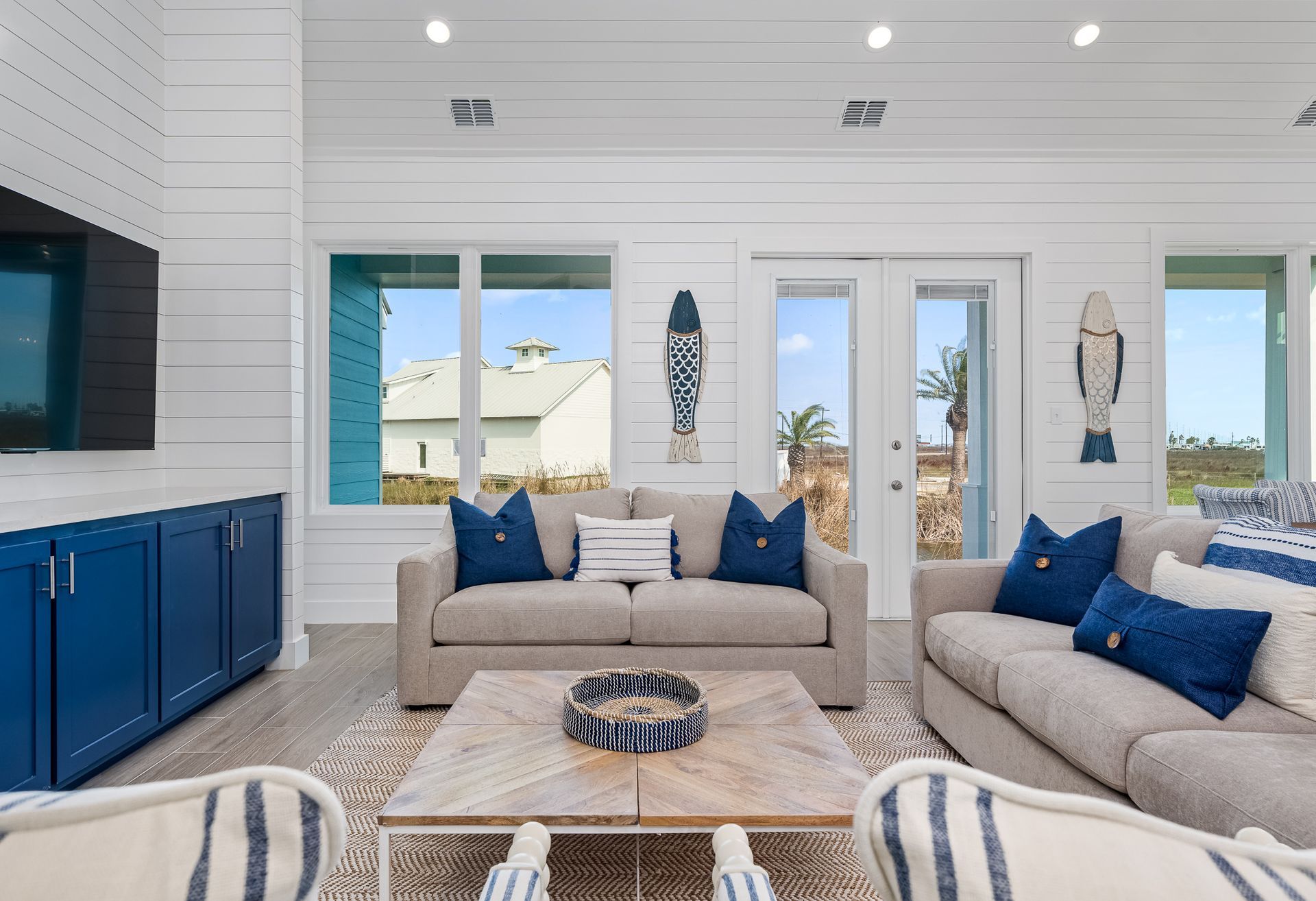 A living room with two couches and a coffee table
