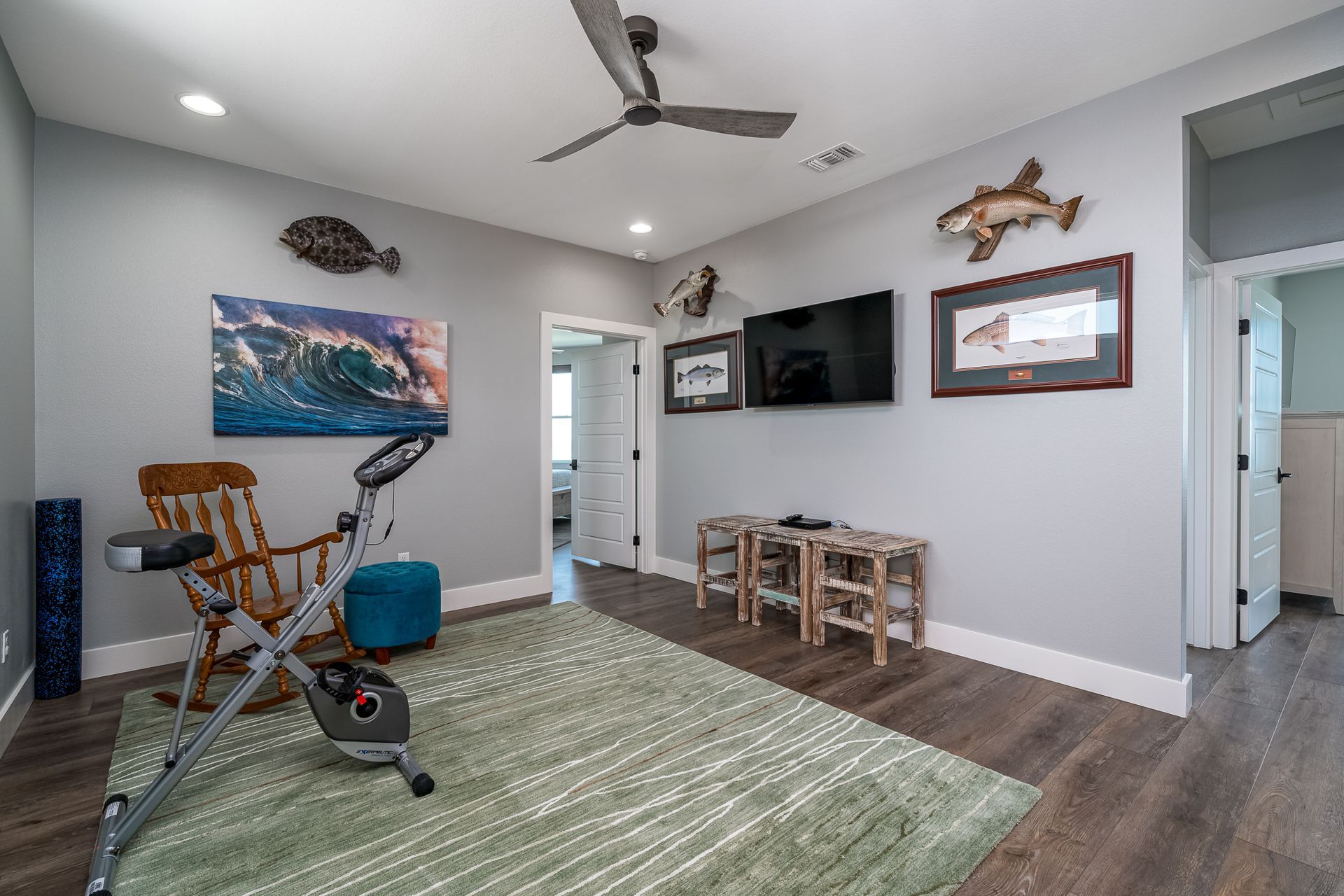 There is a bicycle in the middle of the room.