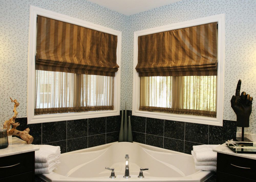 A Bathroom With a Jacuzzi Tub and Two Windows — Artizen Curtains in Coolum, QLD