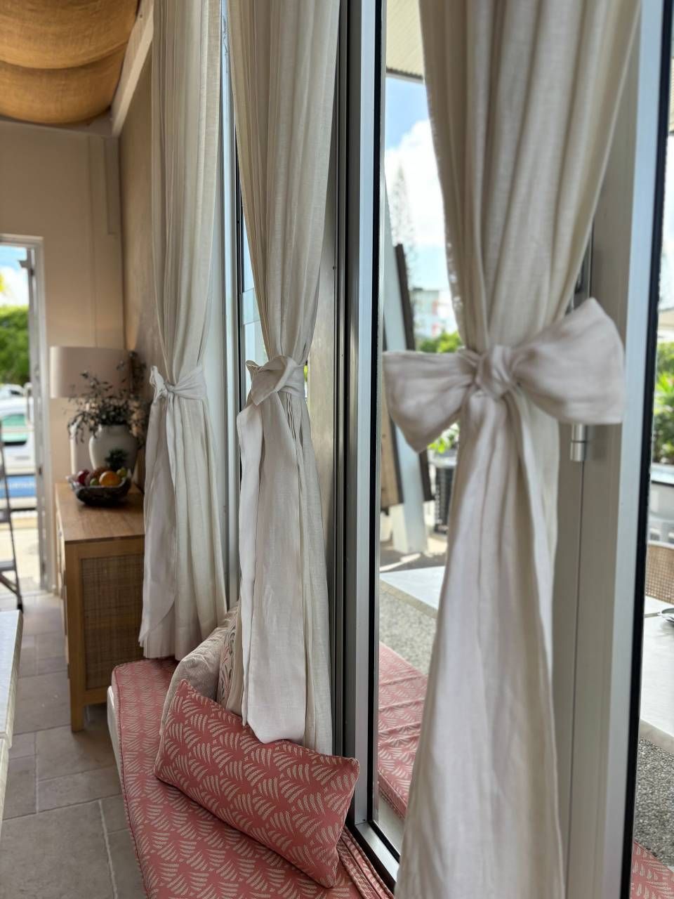 A Room With a Bench and a Window With White Curtains — Artizen Curtains in Mooloolaba, QLD