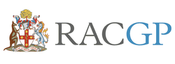 The logo for racgp is a coat of arms with a kangaroo on it.