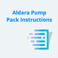 A blue and white logo for aldara pump pack instructions.
