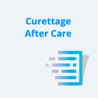 A blue icon with the words curettage after care on it.