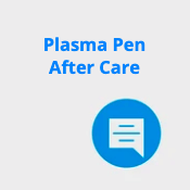 A blue circle with the words `` plasma pen after care '' written on it.