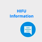 A blue circle with a speech bubble and the words `` hifu information '' written on it.