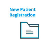 A blue folder with the words `` new patient registration '' written on it.