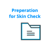 A blue folder with the words `` preparation for skin check '' written on it.