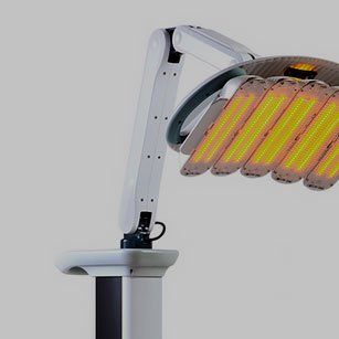 A close up of a lamp with a lot of lights on it.