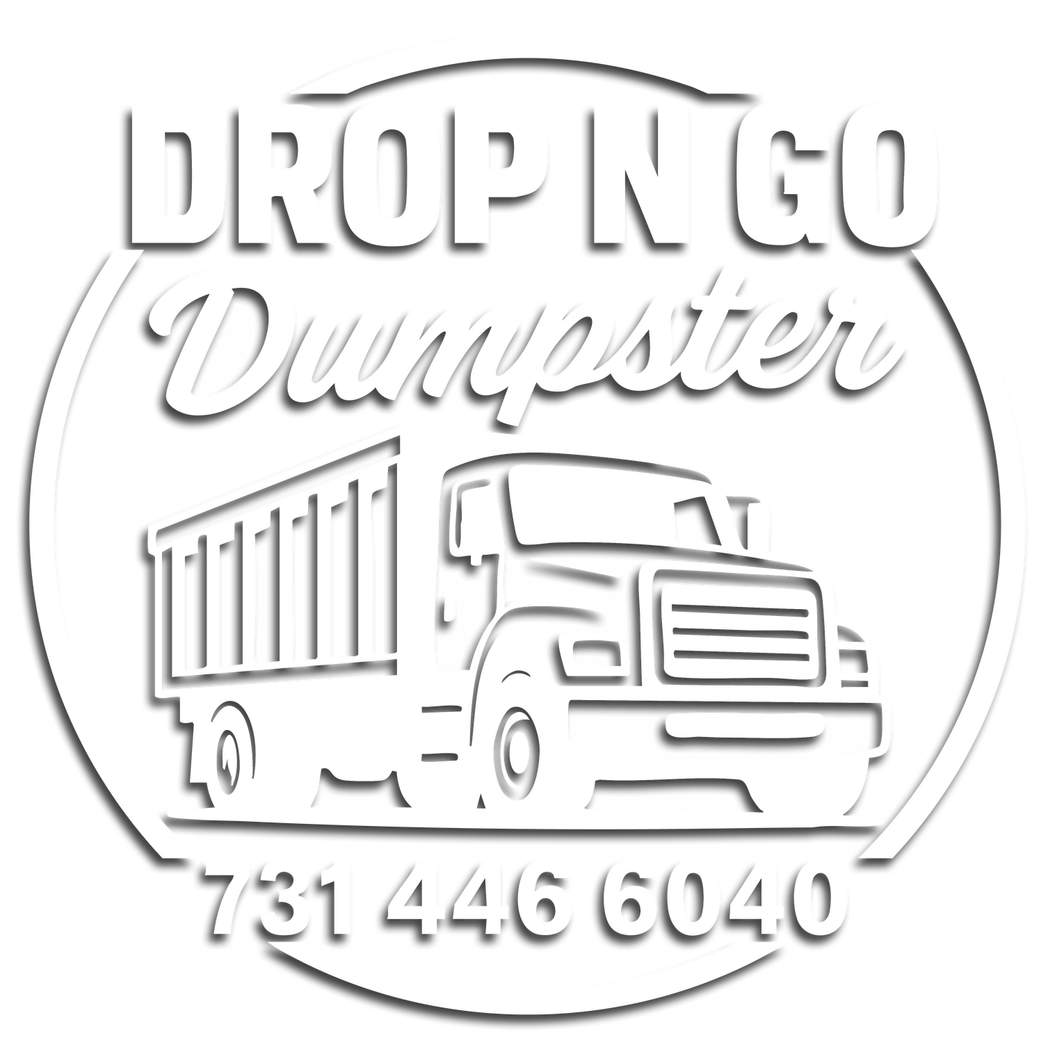 Drop N Go Dumpster logo with a truck image and phone number: 731 446 6040.