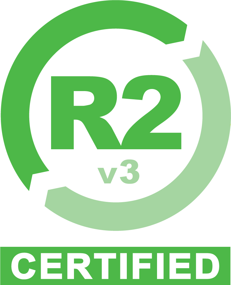 R2 v3 Certified logo: green circle with arrows, 