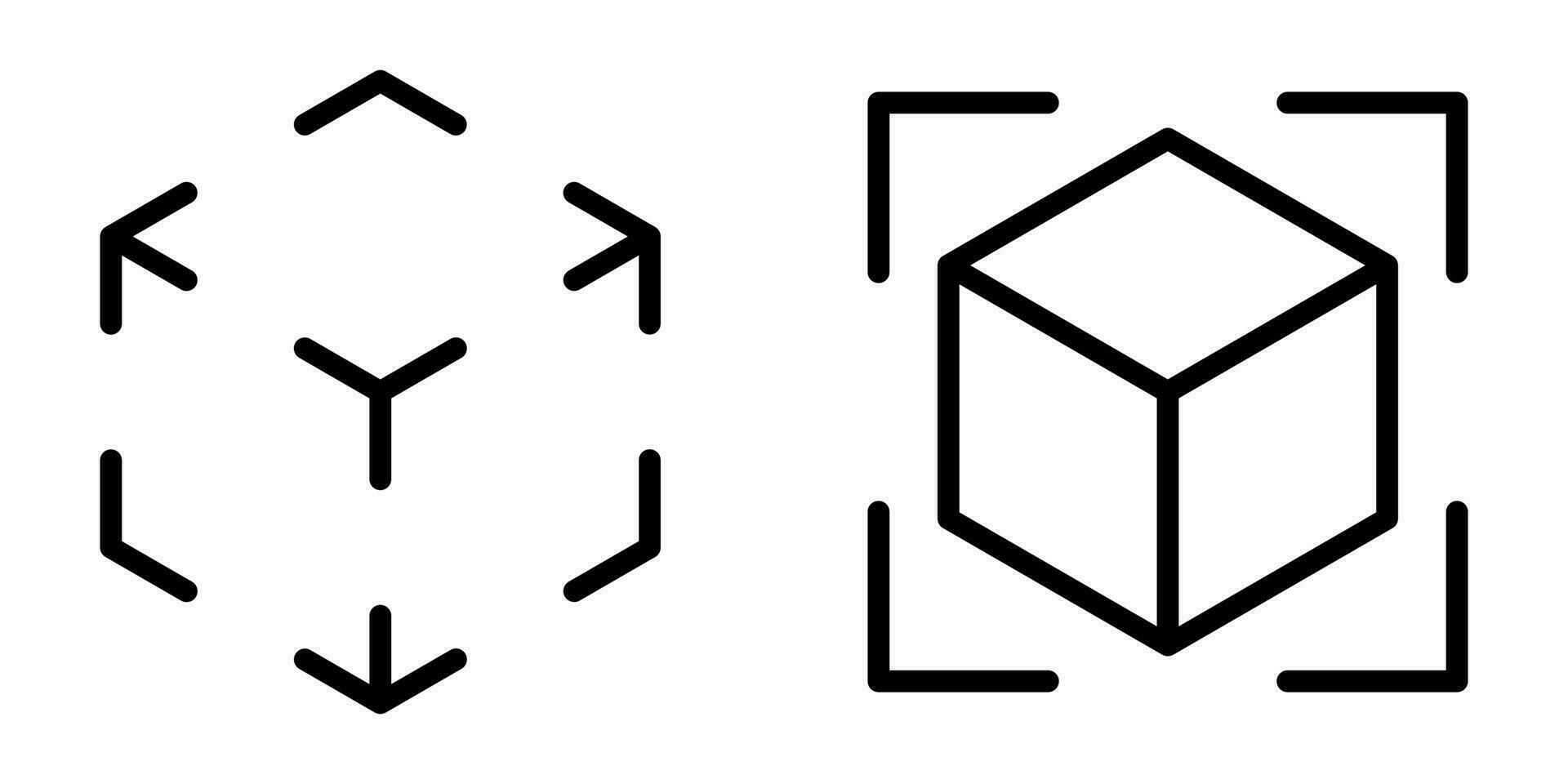 Two icons: a cube with arrows and a cube with corner brackets.