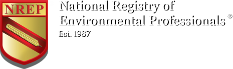 Logo of the National Registry of Environmental Professionals, red and gold shield with text.