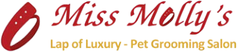 A logo for miss molly 's lap of luxury pet grooming salon