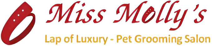 A logo for miss molly 's lap of luxury pet grooming salon