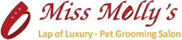 A logo for miss molly 's lap of luxury pet grooming salon